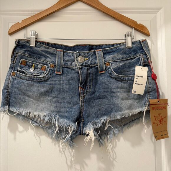 True Religion Jeans JOEY cut off short shorts hide out med WJAG10OM Size 29 - Picture 1 of 10